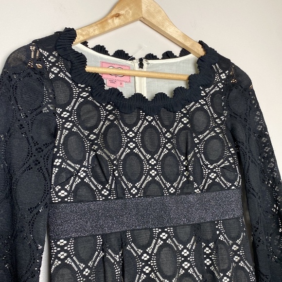 Phoebe Lace Scalloped Edge 3/4 Sleeve Black Dress Size 2 - Picture 3 of 16